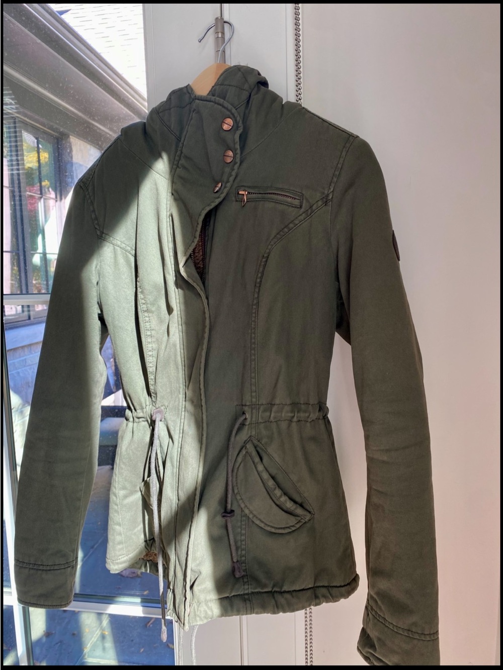 ONLY Cotton Parka Olive Green Hooded Drawstring Jacket -